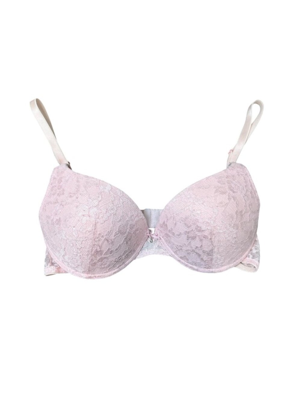 Victorias Secret Pink Lace Underwire Bra 38B Bow & Gem Detail